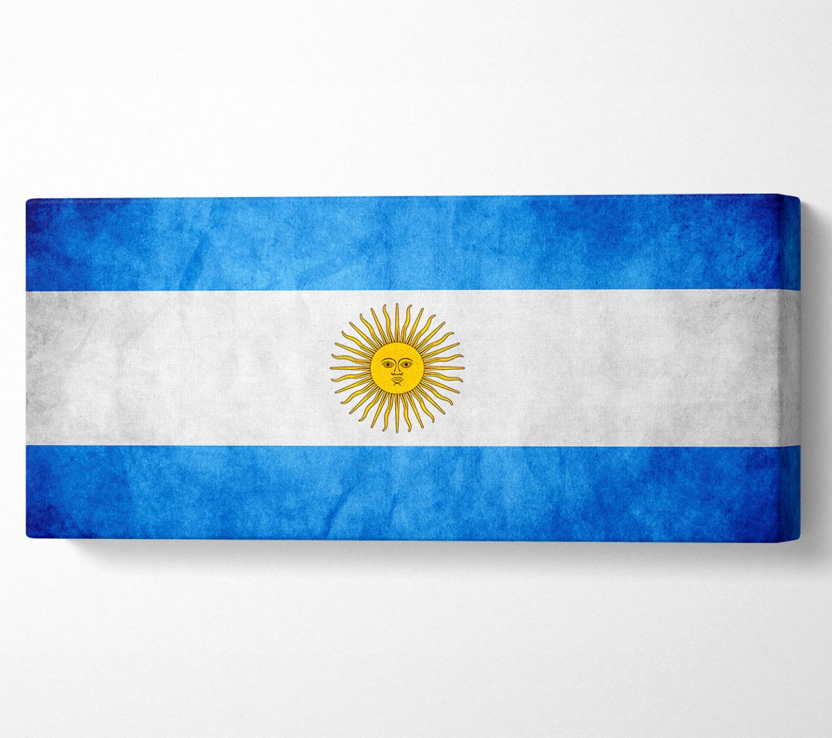 Vibrant Argentina Flag canvas mounted on a sturdy box frame, ready to hang.