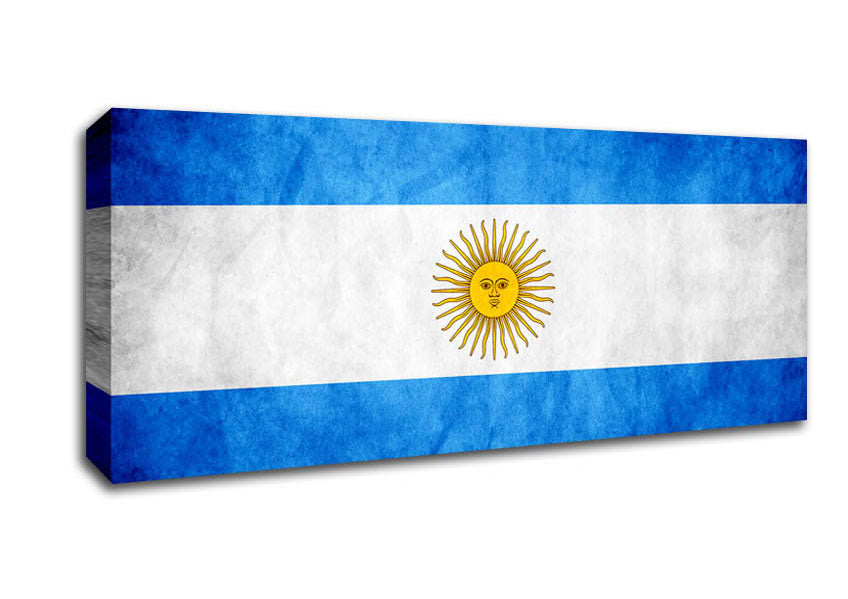 Vibrant Argentina Flag canvas mounted on a sturdy box frame, ready to hang.