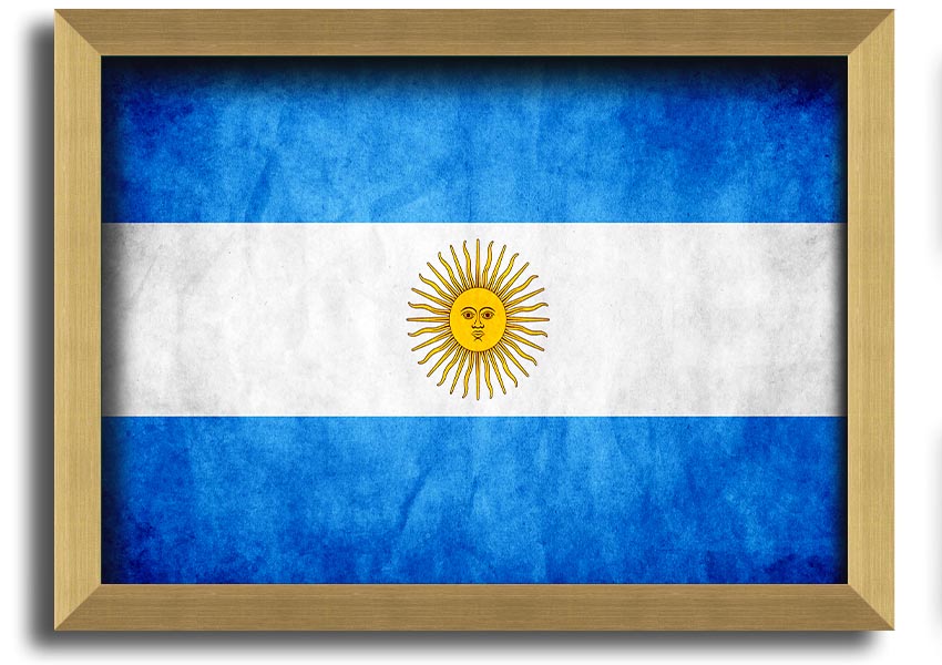 Framed print of the Argentina Flag, showcasing vibrant colors and quality craftsmanship, ready to hang.