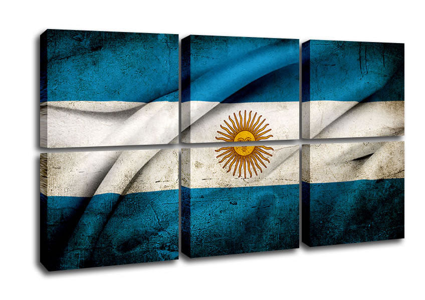 Argentina Sun Flag canvas mounted on a 44mm box frame, showcasing vibrant colors and intricate details.