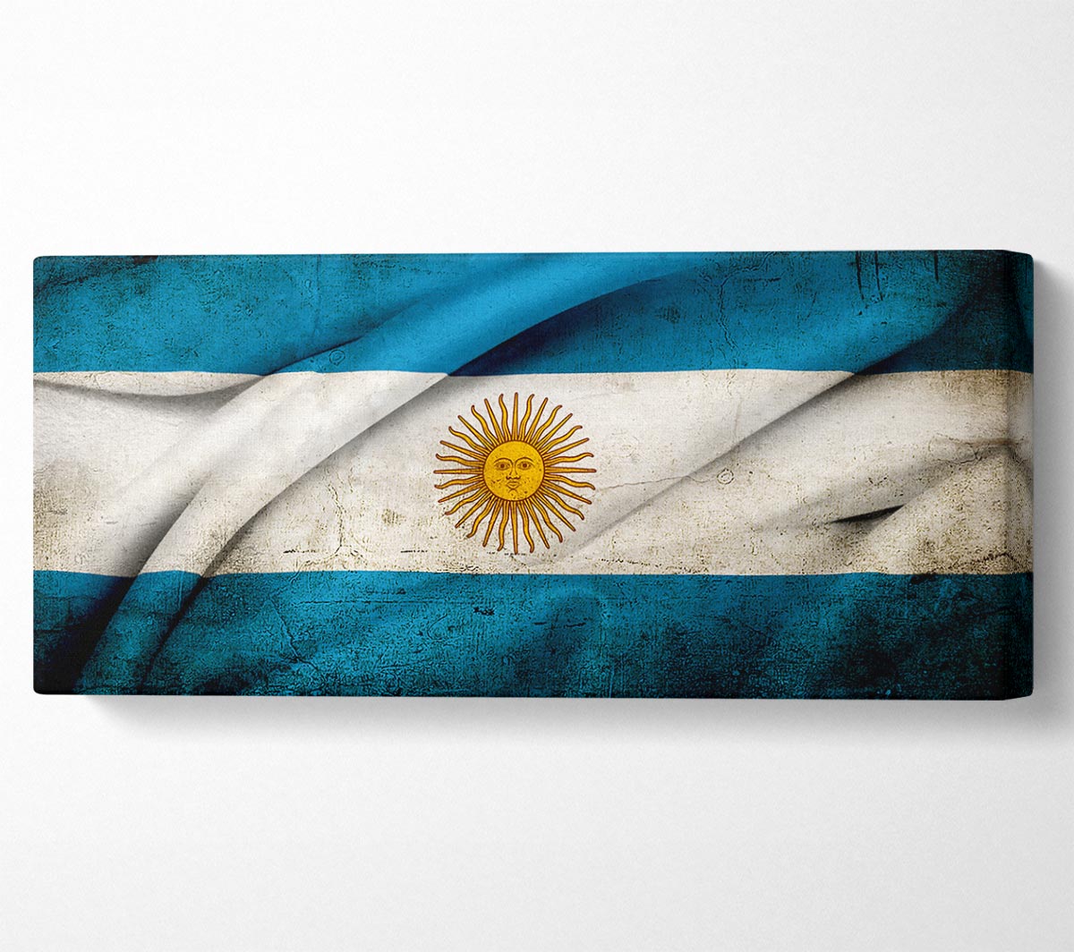 Argentina Sun Flag canvas mounted on a 44mm box frame, showcasing vibrant colors and intricate details.