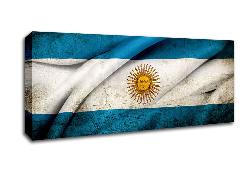 Argentina Sun Flag canvas mounted on a 44mm box frame, showcasing vibrant colors and intricate details.