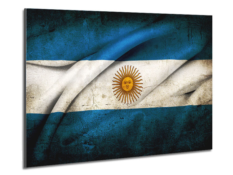 Argentina Sun Flag printed on brushed aluminium dibond, showcasing vibrant colors and modern design.