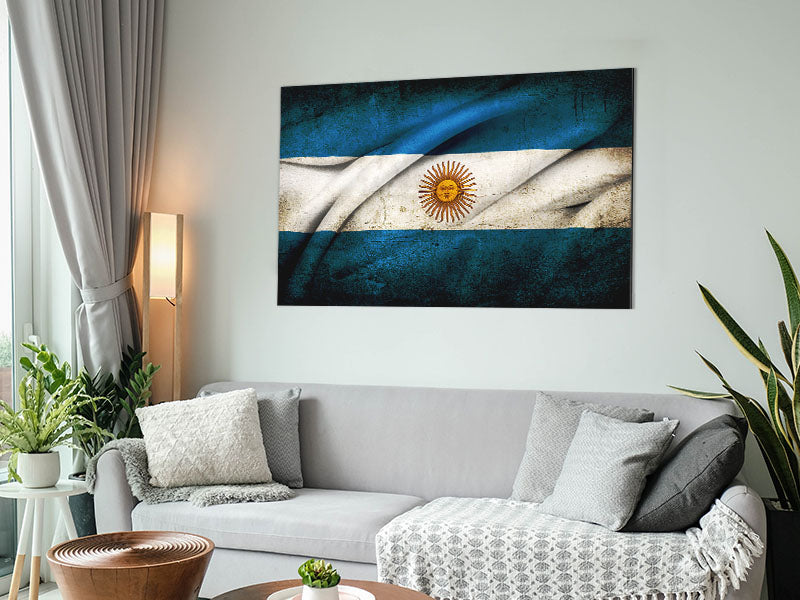 Argentina Sun Flag printed on brushed aluminium dibond, showcasing vibrant colors and modern design.