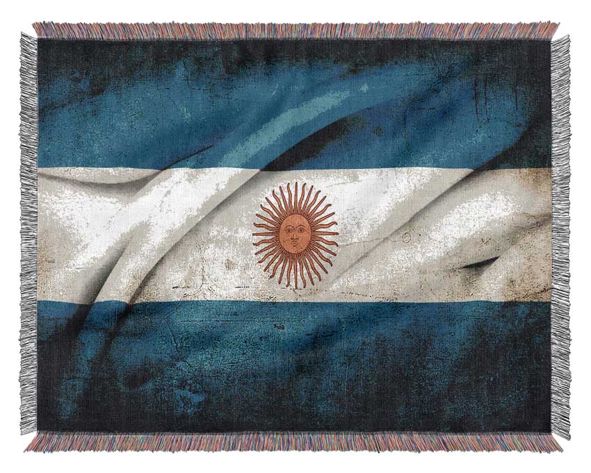 Argentina Sun Flag throw blanket made from 100% cotton, featuring a thermal weave for breathability and a luxurious finish.