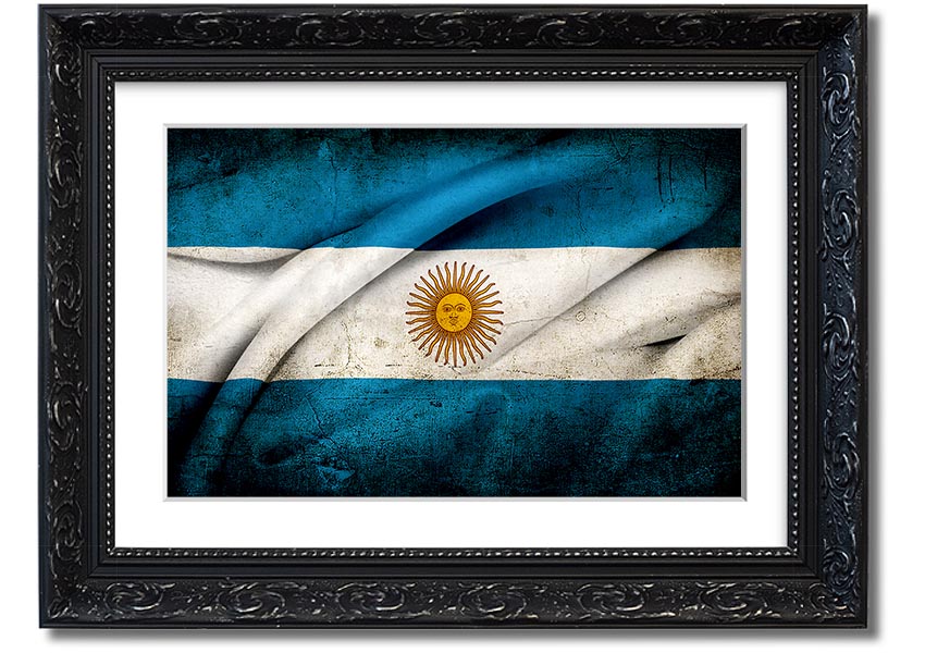 Framed print of the Argentina Sun Flag, showcasing vibrant colors and intricate details, ready to hang.