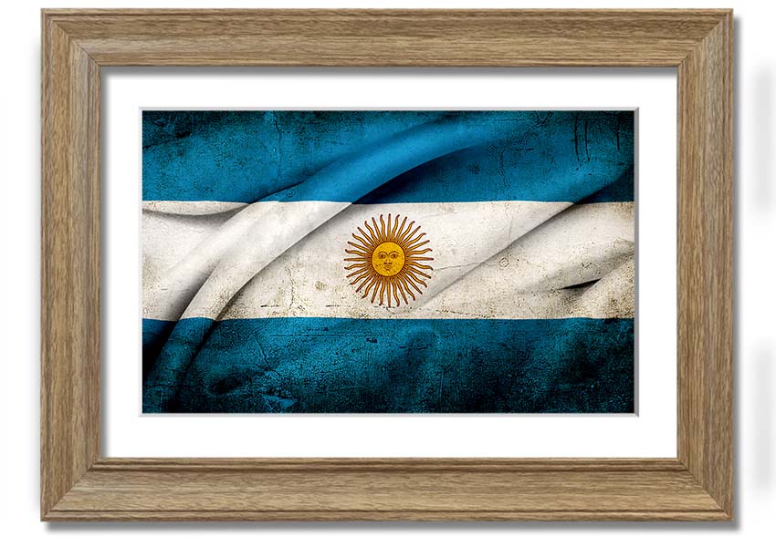 Framed print of the Argentina Sun Flag, showcasing vibrant colors and intricate details, ready to hang.