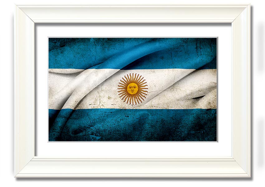 Framed print of the Argentina Sun Flag, showcasing vibrant colors and intricate details, ready to hang.