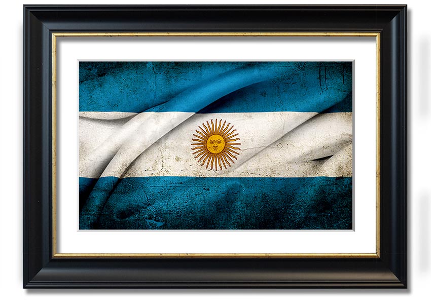 Framed print of the Argentina Sun Flag, showcasing vibrant colors and intricate details, ready to hang.