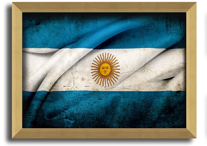 Framed print of the Argentina Sun Flag, showcasing vibrant colors and intricate details, ready to hang.