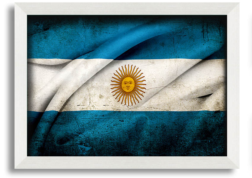 Framed print of the Argentina Sun Flag, showcasing vibrant colors and intricate details, ready to hang.