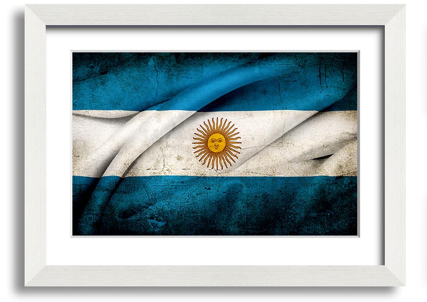 Framed print of the Argentina Sun Flag, showcasing vibrant colors and intricate details, ready to hang.