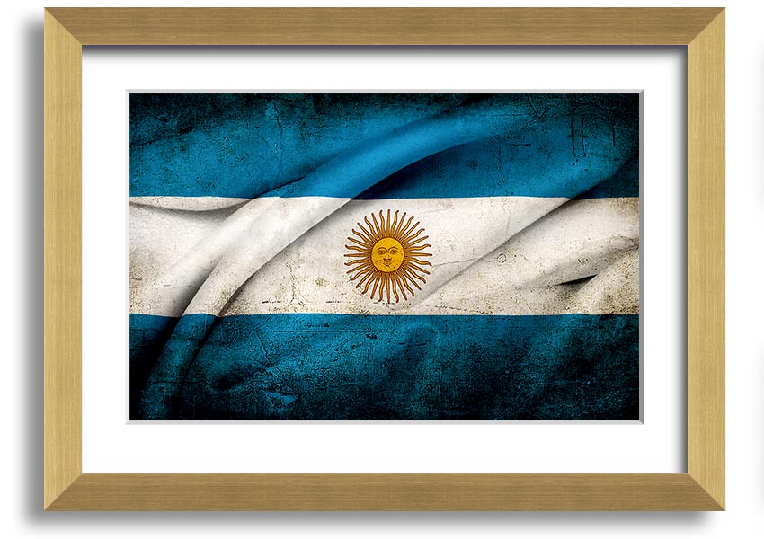 Framed print of the Argentina Sun Flag, showcasing vibrant colors and intricate details, ready to hang.