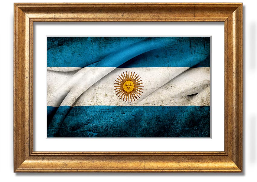 Framed print of the Argentina Sun Flag, showcasing vibrant colors and intricate details, ready to hang.