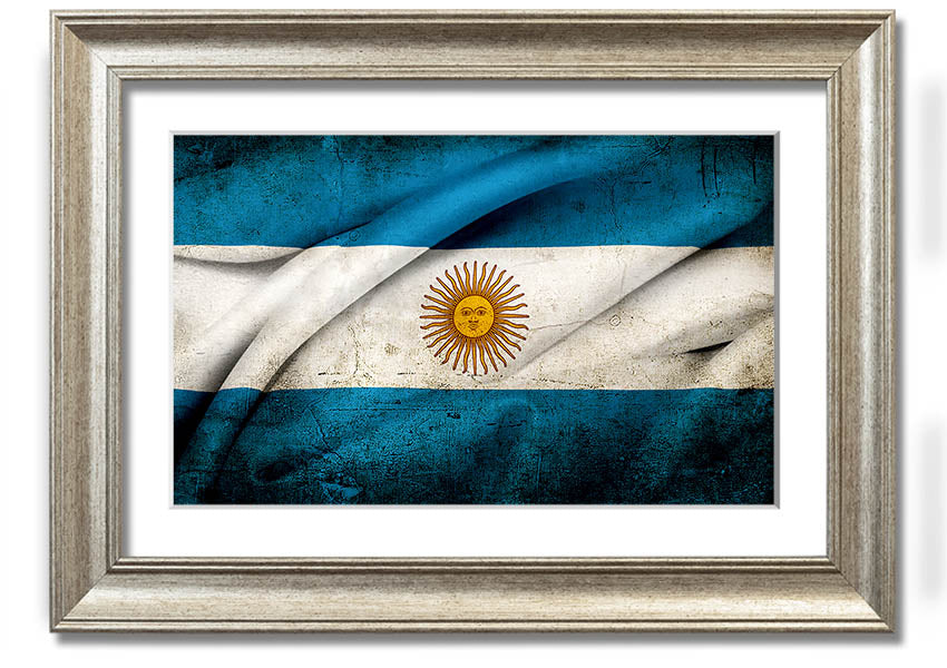 Framed print of the Argentina Sun Flag, showcasing vibrant colors and intricate details, ready to hang.