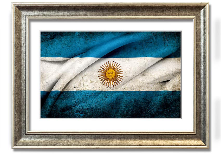 Framed print of the Argentina Sun Flag, showcasing vibrant colors and intricate details, ready to hang.