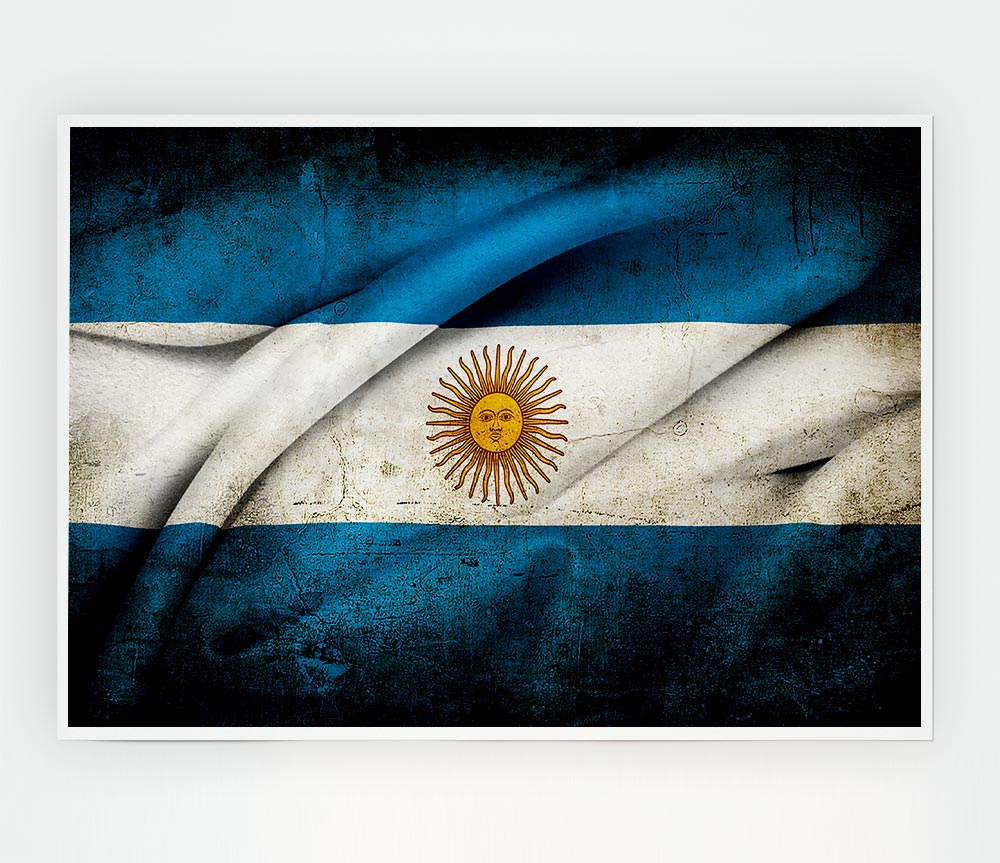 Argentina Sun Flag poster printed on high-quality canvas, showcasing vibrant colors and intricate details.