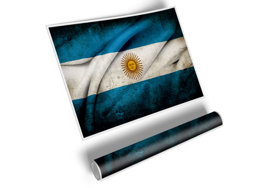 Argentina Sun Flag poster printed on high-quality canvas, showcasing vibrant colors and intricate details.