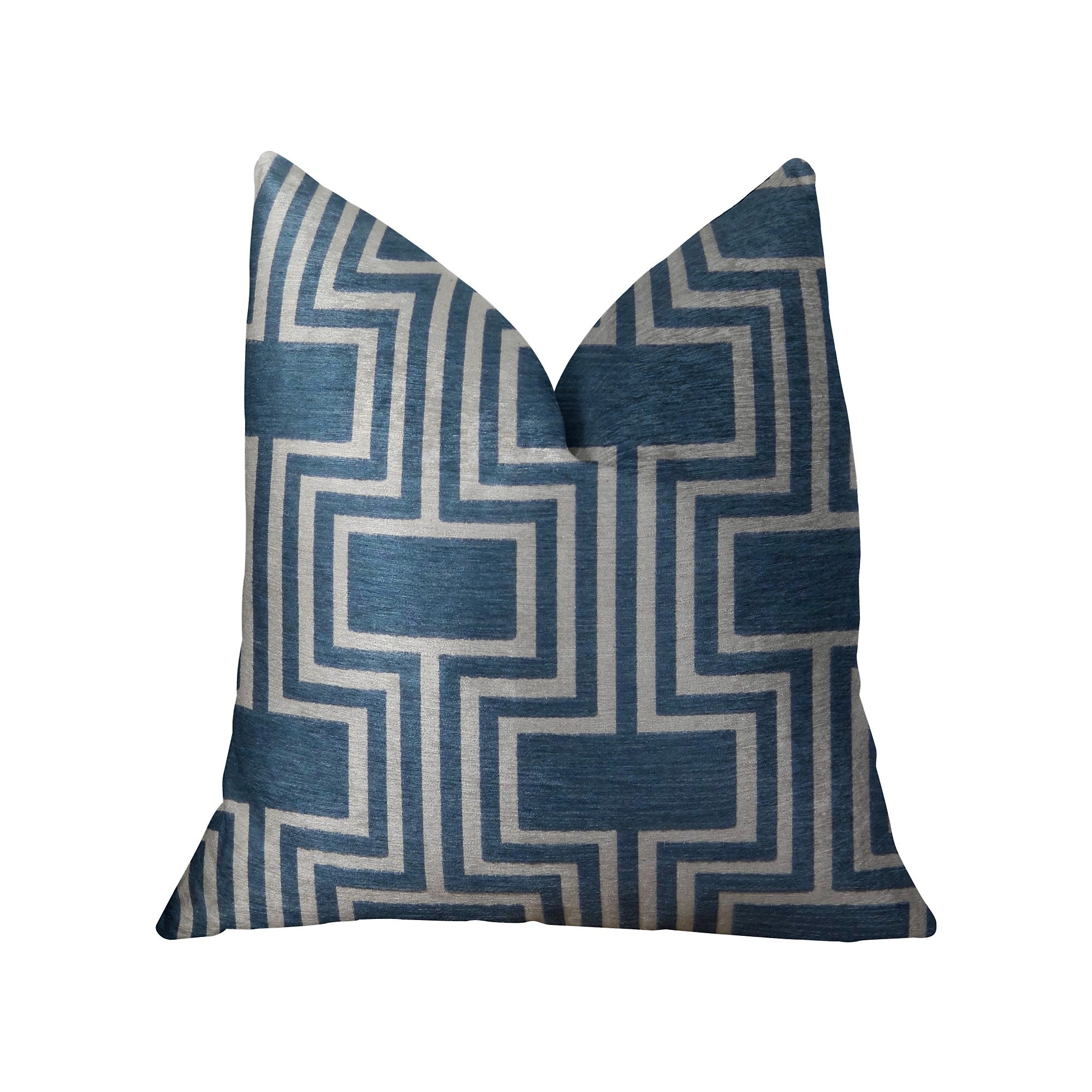 Argyle Square Blue and White Handmade Luxury Pillow featuring a geometric pattern, double-sided design, and invisible zipper closure.