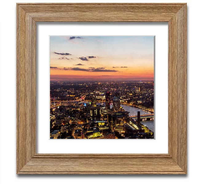 Ariel Twilight View Square Framed Print in various frame colors, showcasing a beautiful twilight scene.