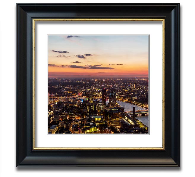 Ariel Twilight View Square Framed Print in various frame colors, showcasing a beautiful twilight scene.