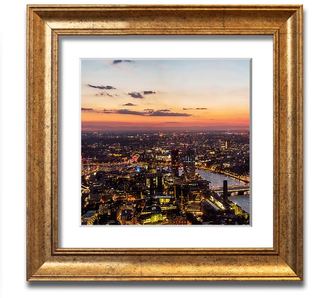 Ariel Twilight View Square Framed Print in various frame colors, showcasing a beautiful twilight scene.