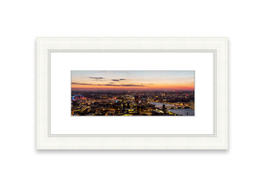 Ariel Twilight View framed print showcasing a serene Cornwall landscape at twilight, elegantly framed in a choice of colors.