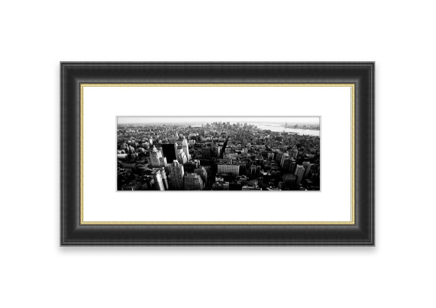 Aerial view of Chicago in black and white, framed elegantly, showcasing the city's skyline.