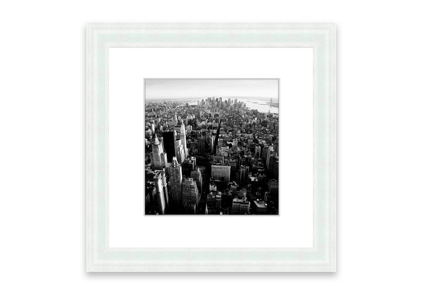 Aerial view of Chicago in black and white, framed elegantly, showcasing the city's skyline.