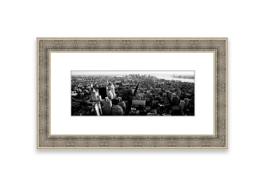 Aerial view of Chicago in black and white, framed elegantly, showcasing the city's skyline.