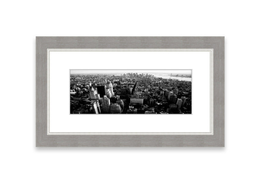 Aerial view of Chicago in black and white, framed elegantly, showcasing the city's skyline.