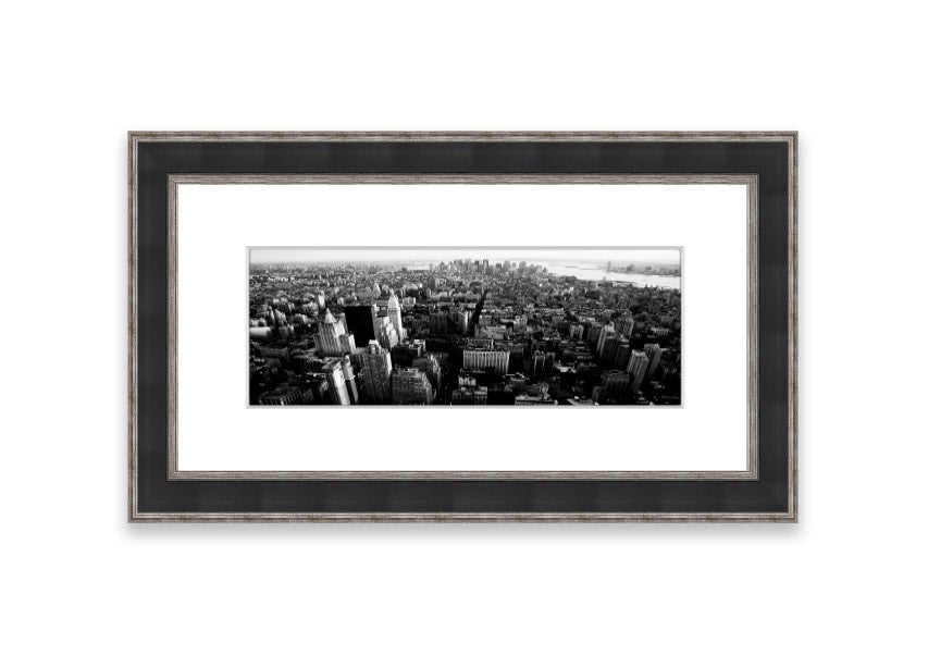 Aerial view of Chicago in black and white, framed elegantly, showcasing the city's skyline.