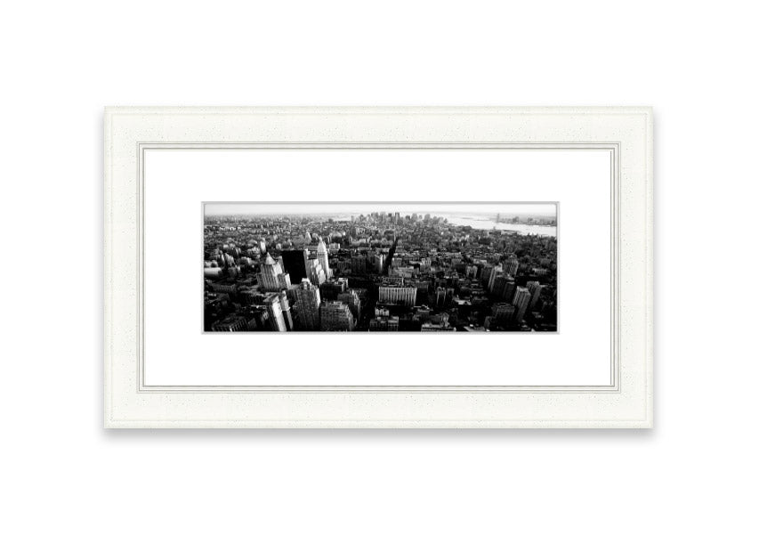 Aerial view of Chicago in black and white, framed elegantly, showcasing the city's skyline.