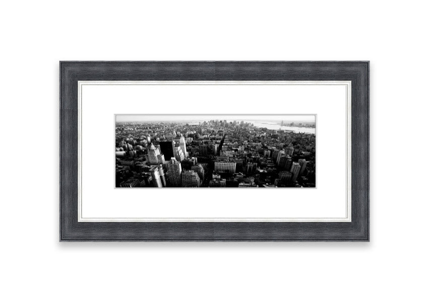 Aerial view of Chicago in black and white, framed elegantly, showcasing the city's skyline.