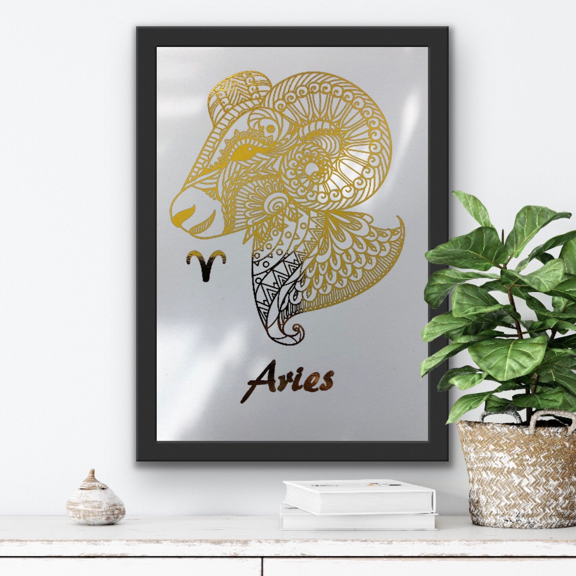 Aries Star Sign Foil Print featuring bold design and elegant foil accents, perfect for home decor.