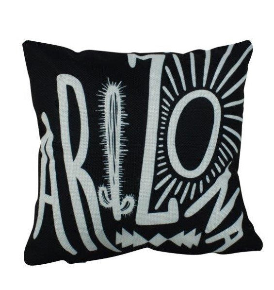 Arizona Pillow Cover featuring a hand-drawn cactus design, showcasing a blazing sun and Saguaro cactus, perfect for southwestern decor.