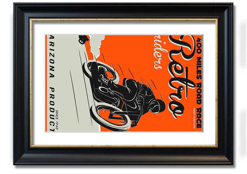 Arizona Riders framed print showcasing vibrant colors and intricate details, available in various frame colors.