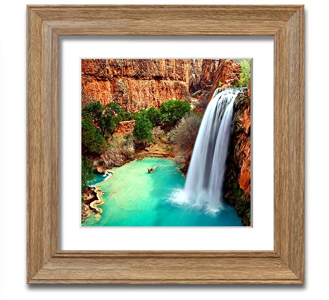 Arizona Waterfalls Square Framed Print showcasing vibrant waterfall scenery, framed in a stylish color, ready to hang.