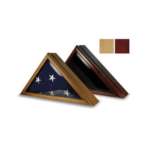 Armed Force Flag Display Case showcasing a 5ft x 9.5ft flag in Cherry finish with glass front and wall mount.