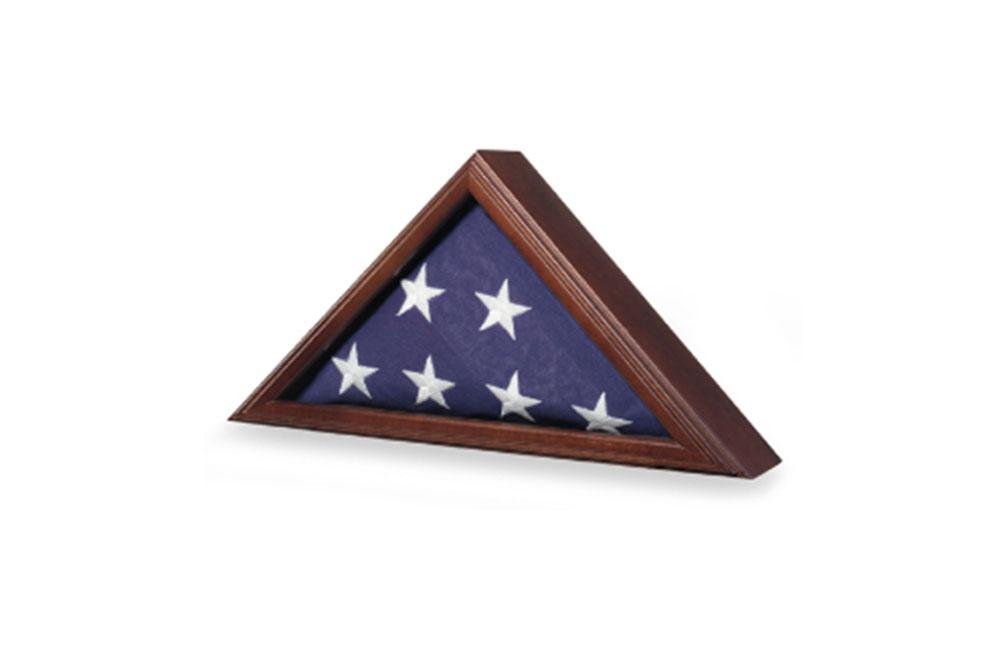 Armed Forces Flag Case with glass front and wooden finish, displaying a folded flag.