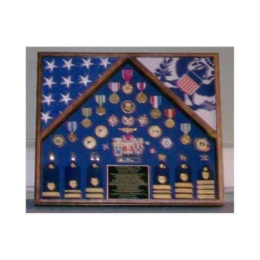 A beautifully crafted Army 2 Flag Shadow Box displaying two flags and medals, showcasing honor and respect for military service.