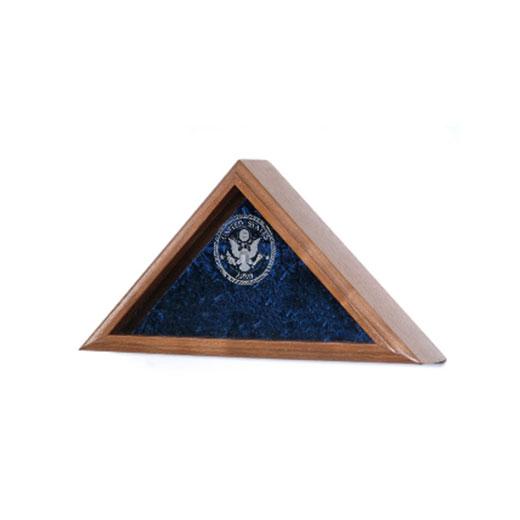 Elegant Army Flag Display Case made of solid oak with laser engraved service emblem and crushed velvet interior, designed for casket flags.