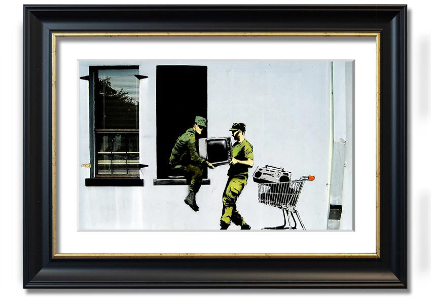 A beautifully framed Army Heist print showcasing intricate details and vibrant colours, ready to hang on the wall.