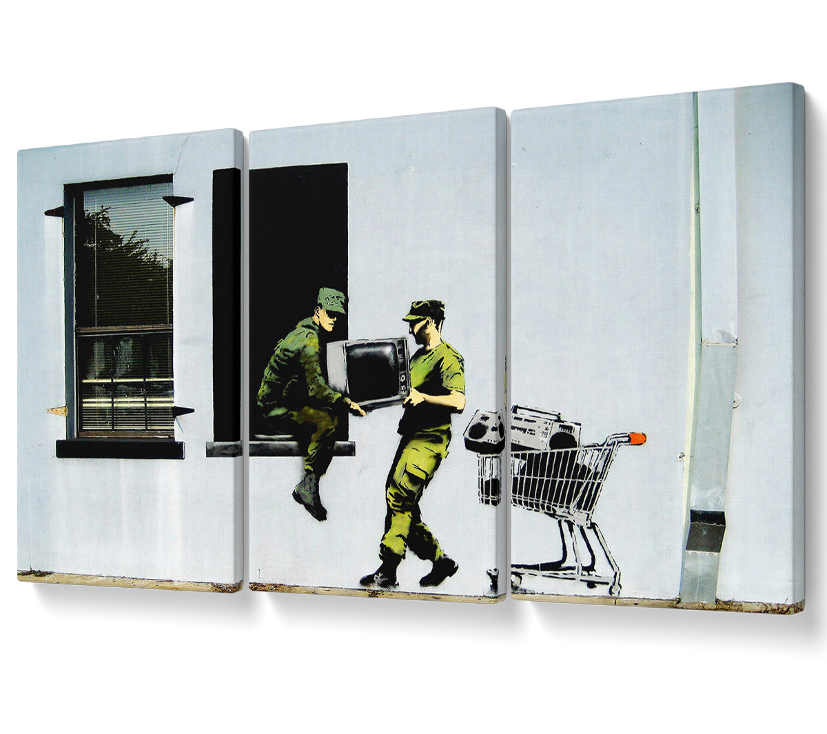 Army Heist canvas art mounted on a 44mm box frame, showcasing vibrant colors and intricate details.