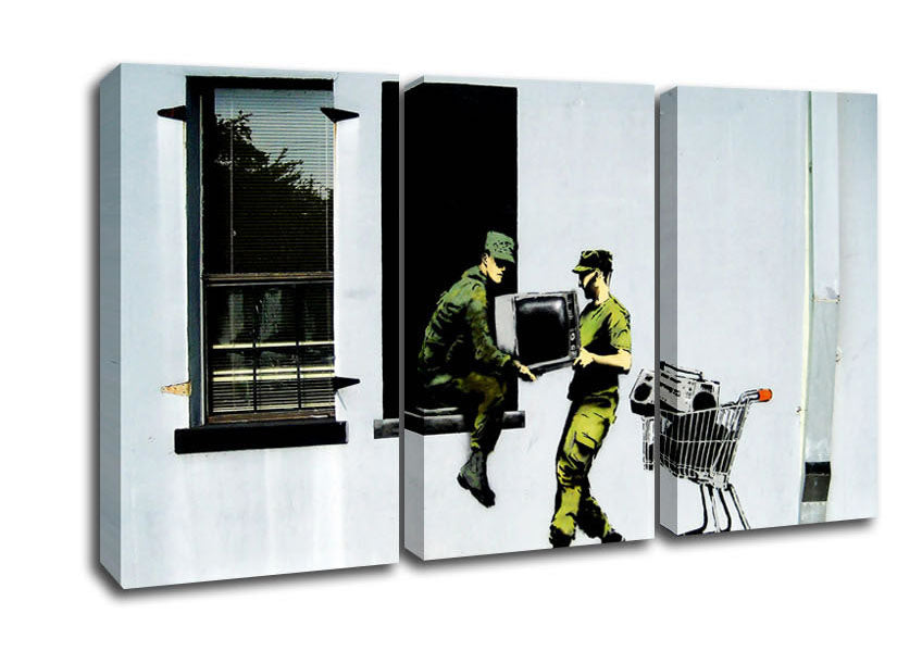 Army Heist canvas art mounted on a 44mm box frame, showcasing vibrant colors and intricate details.