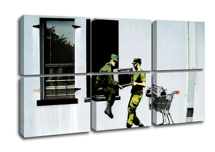 Army Heist canvas art mounted on a 44mm box frame, showcasing vibrant colors and intricate details.