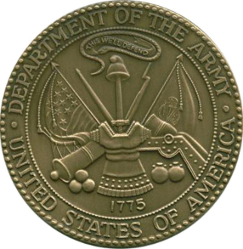 Brass Army Service Medallion with antique finish, featuring military seals, ideal for display and memorials.