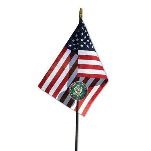 Army Veteran Service Marker featuring a gold-plated medallion and a U.S. flag, designed to honor Army veterans at gravesites.