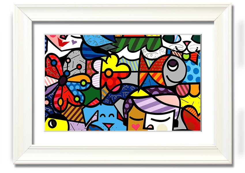 Art 15 framed print showcasing vibrant colors and unique design, available in various frame colors, ready to hang.