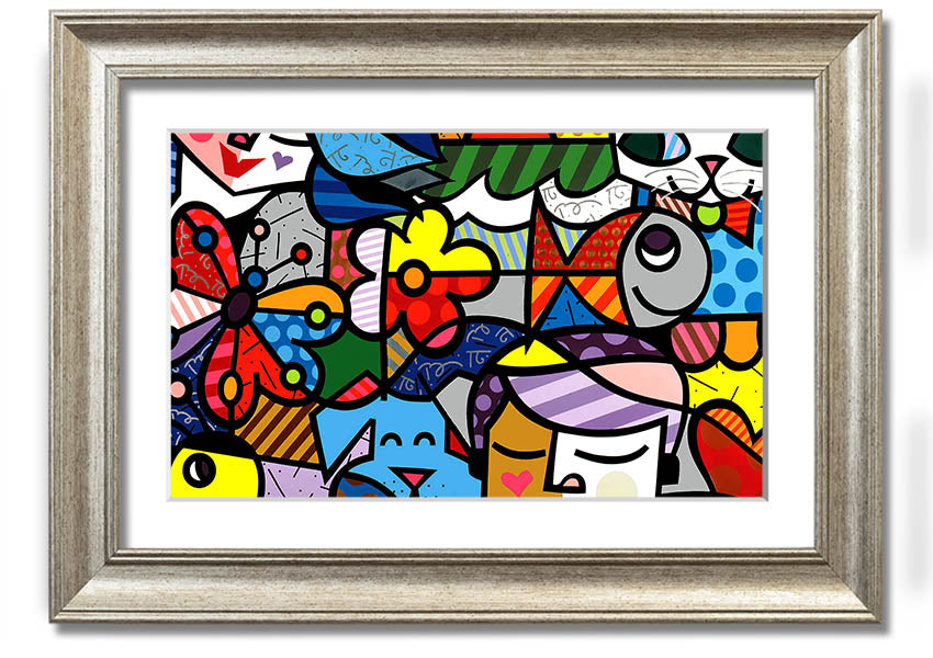 Art 15 framed print showcasing vibrant colors and unique design, available in various frame colors, ready to hang.